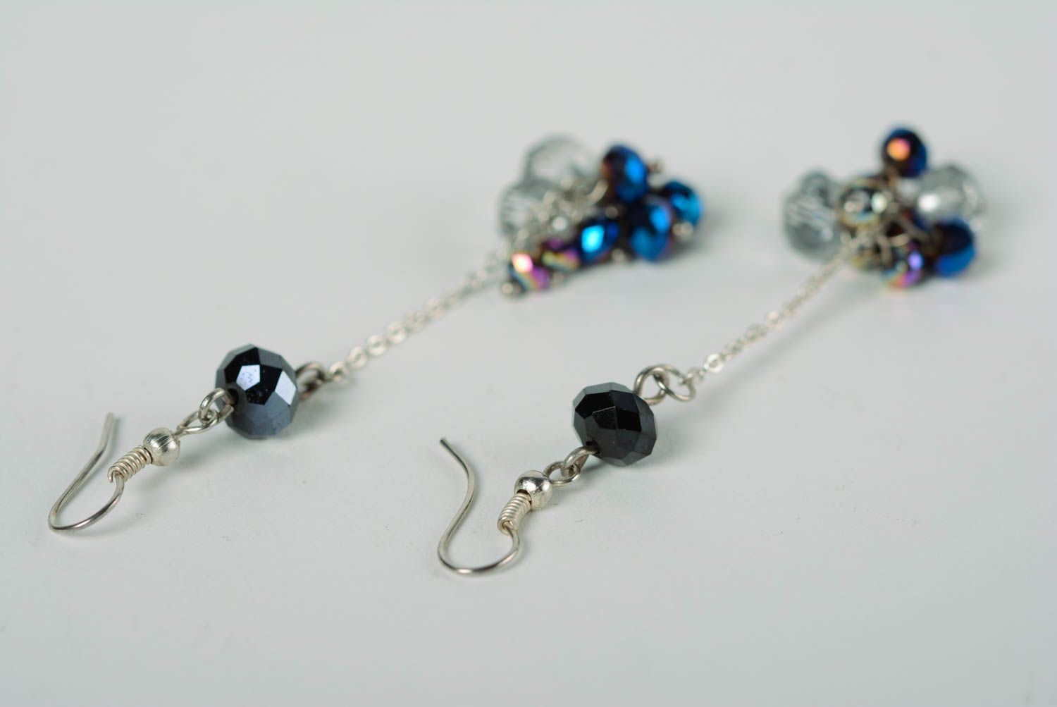 Elegant long earrings with crystal on chain handmade jewelry present for woman photo 5