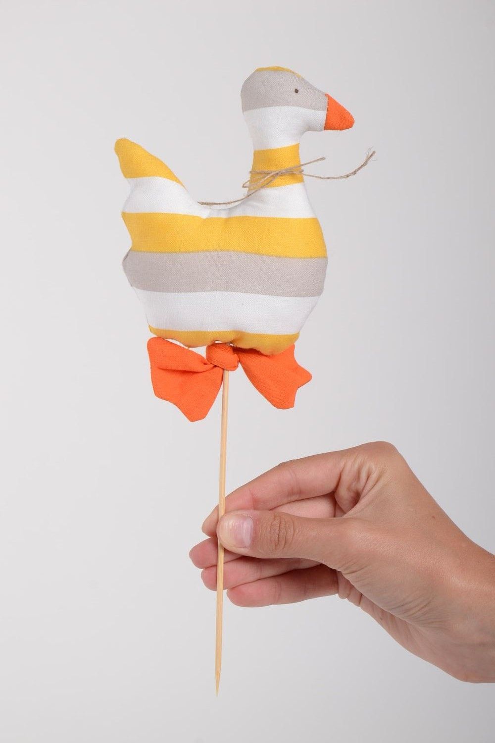 Pájaro decorativo  a rayas hecho a mano juguete de tela decoración de maceta foto 2