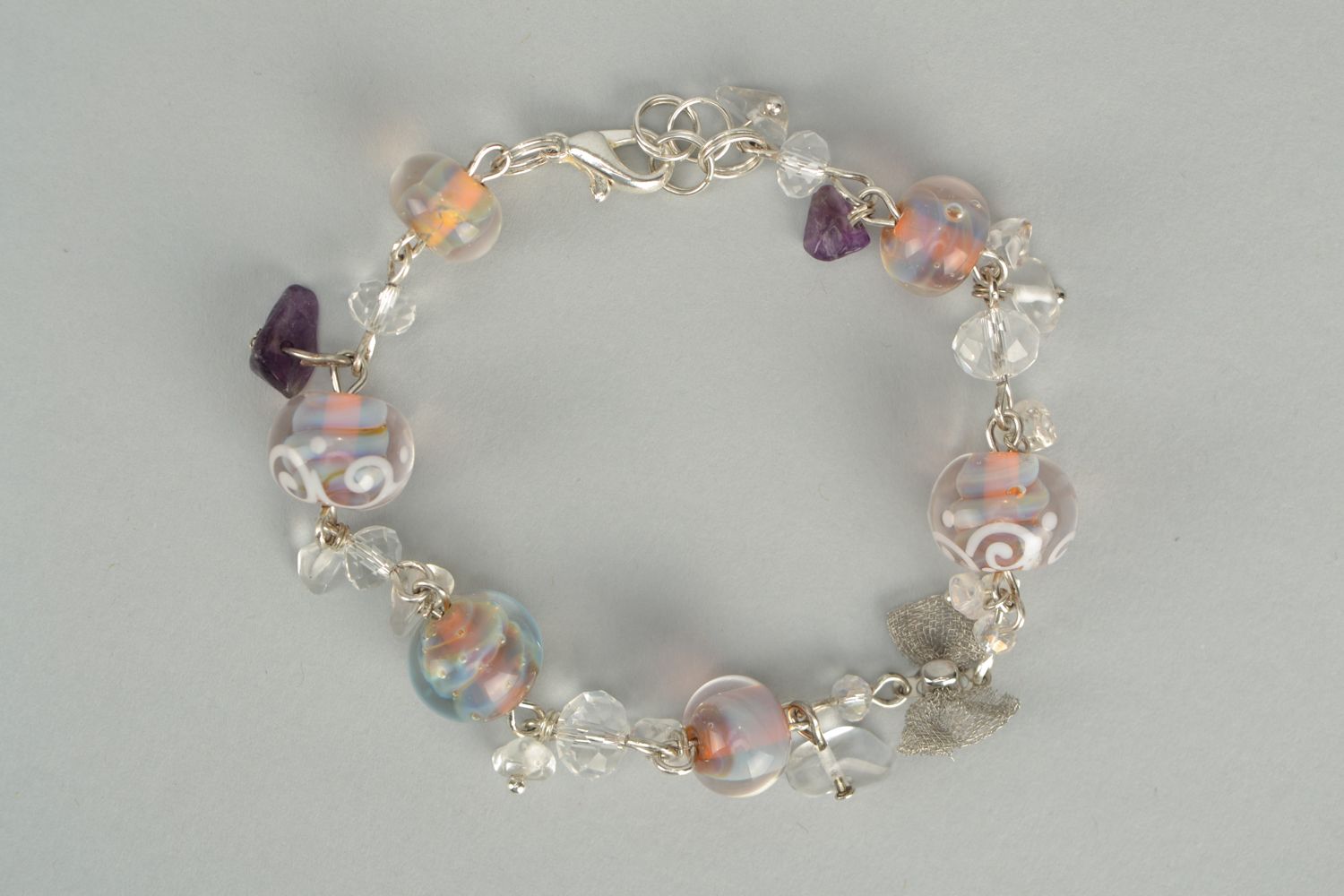 Bracelet with lampwork glass beads Sea Foam photo 1