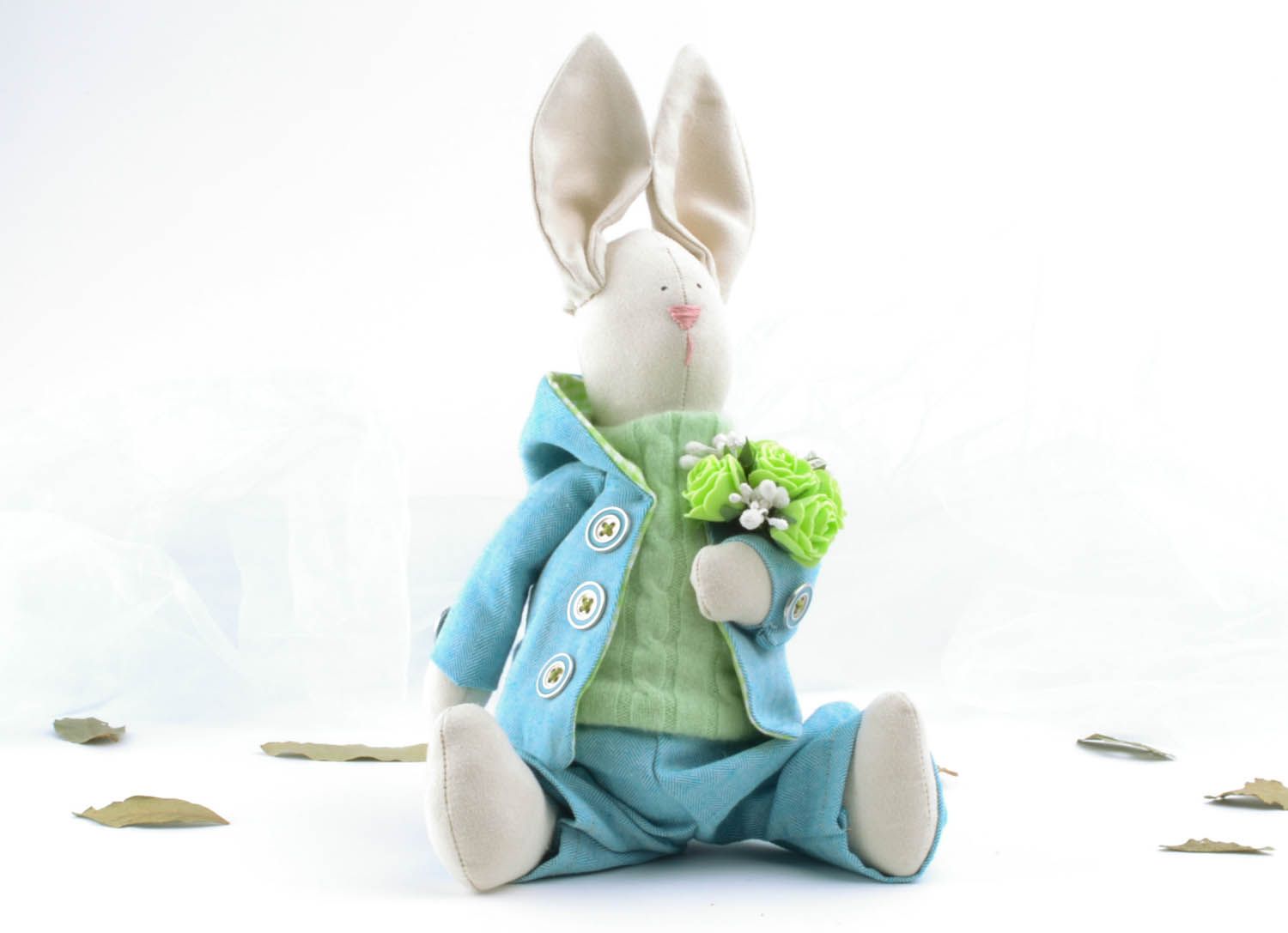 Handmade fabric toy Hare with Flowers photo 1