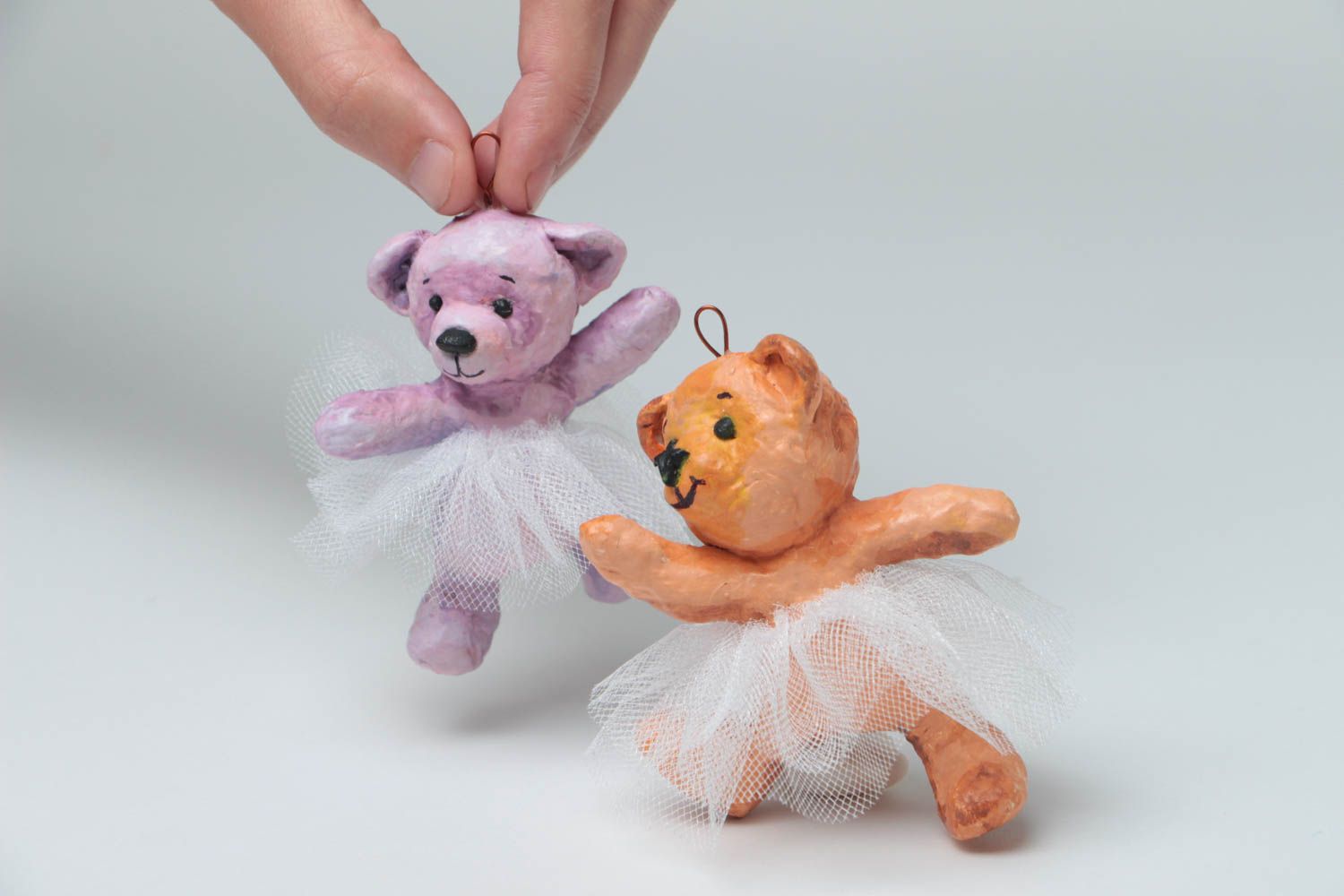 Ensemble de figurines à suspendre en papier mâché ourses ballerines faites main photo 5