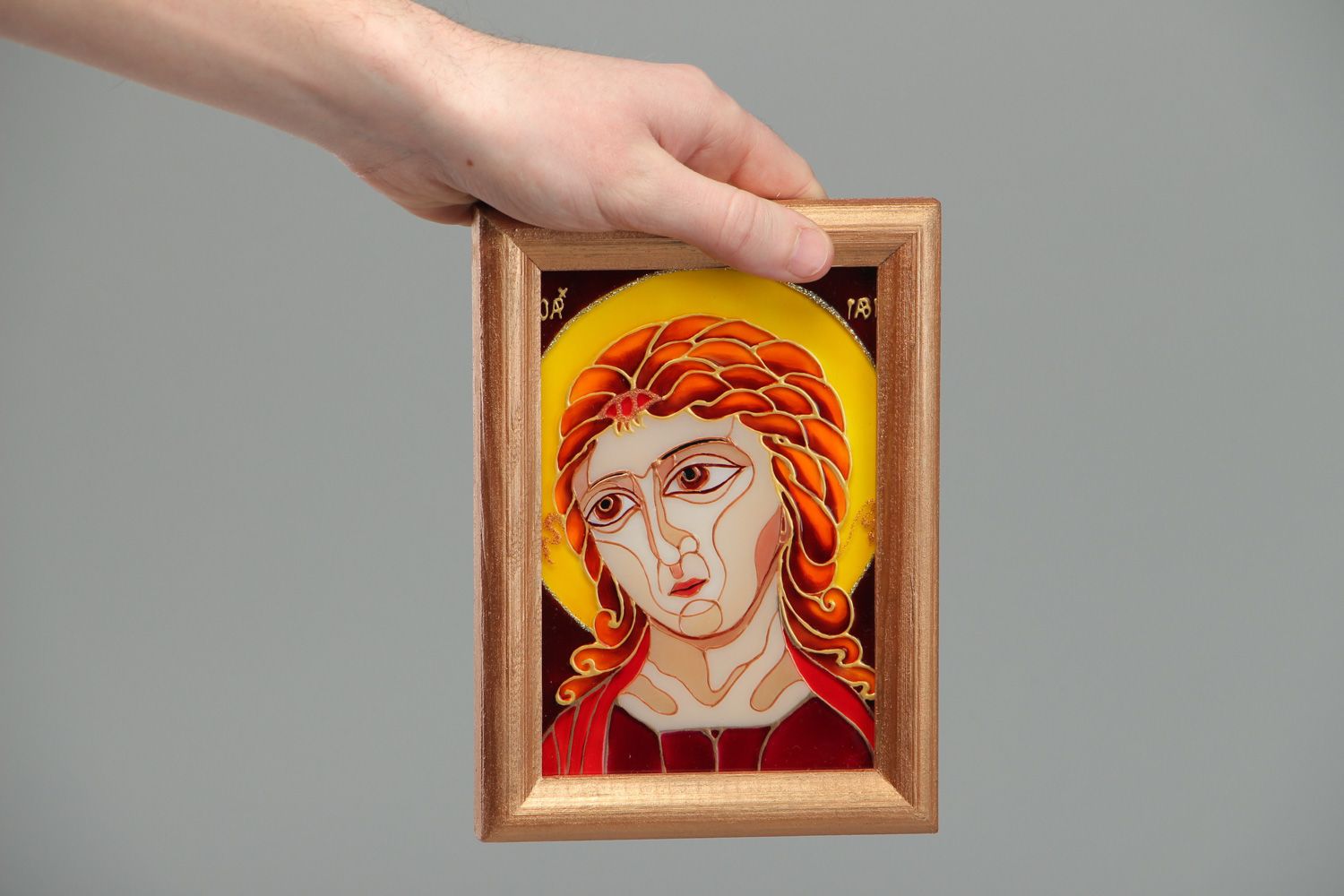Православная икона на стену в витражной технике в раме Архангел Гавриил фото 4