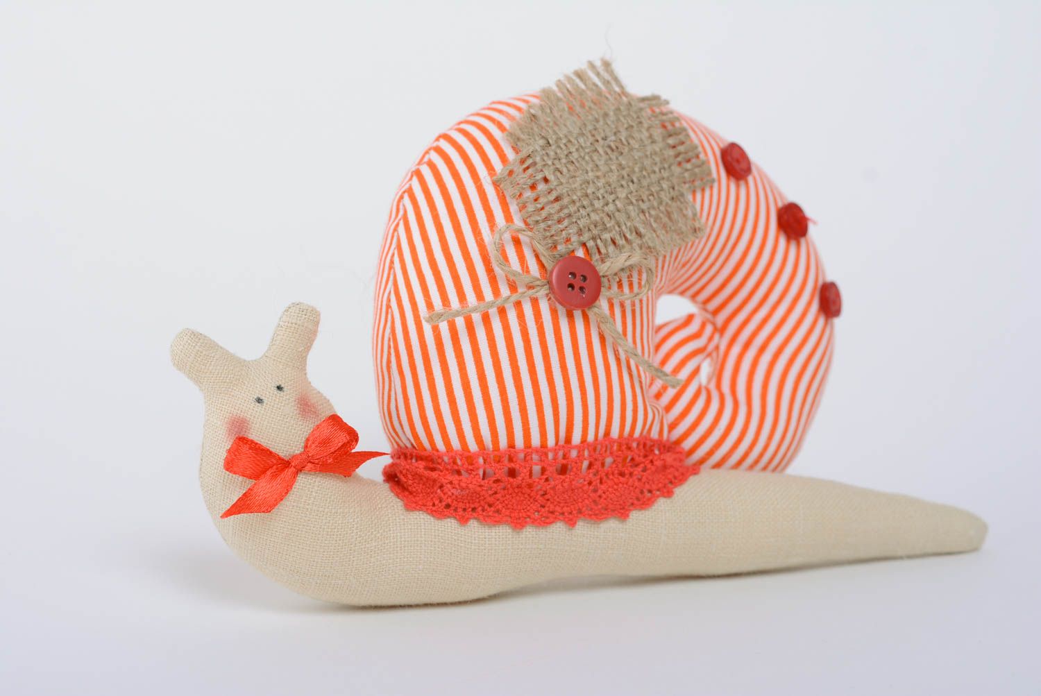 Stoff Kuscheltier Schnecke aus Baumwolle und Polyester für Haus Deko handmade foto 1