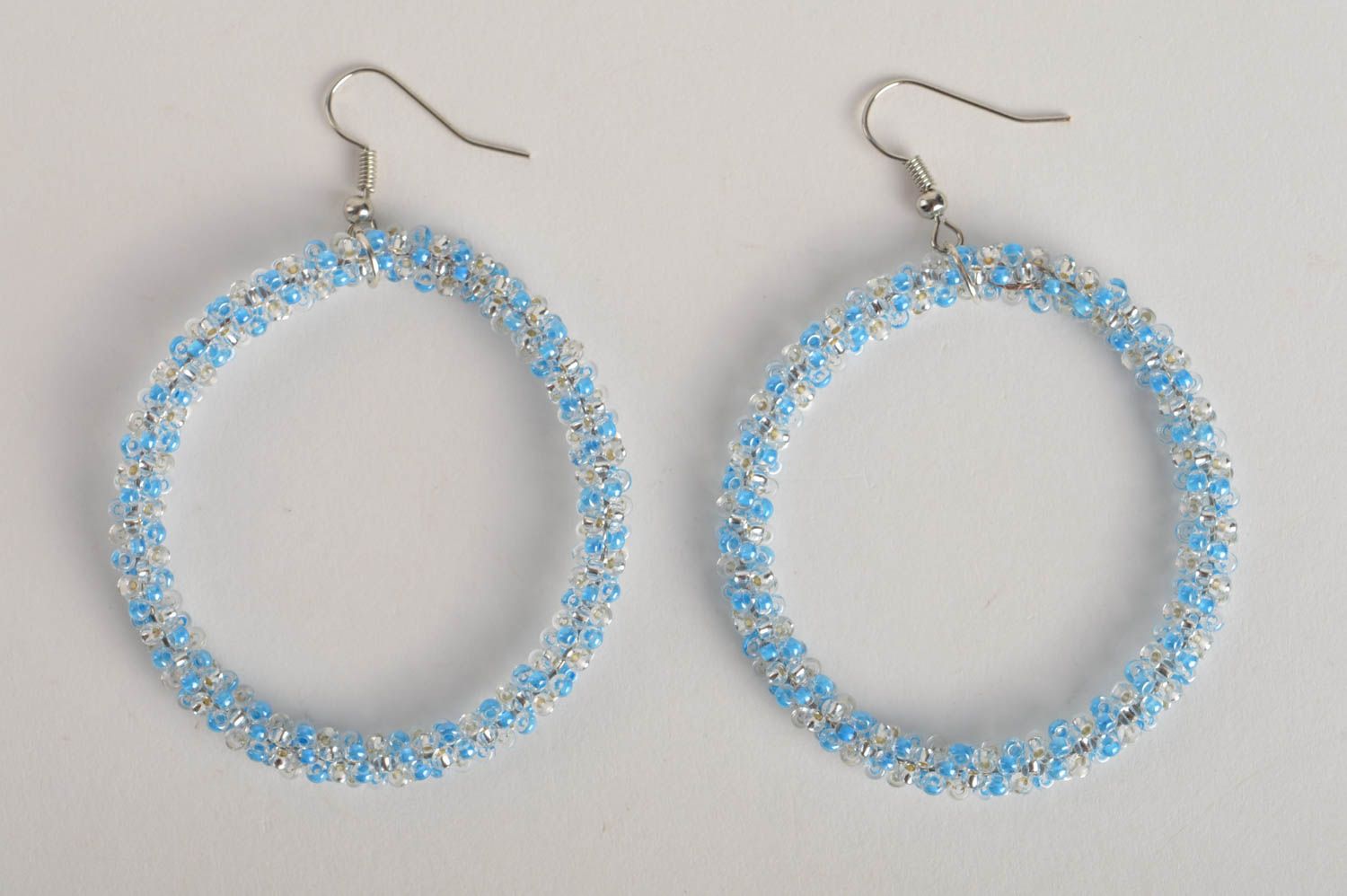 Handmade blue beautiful earrings unusual beaded accessory female earrings photo 2