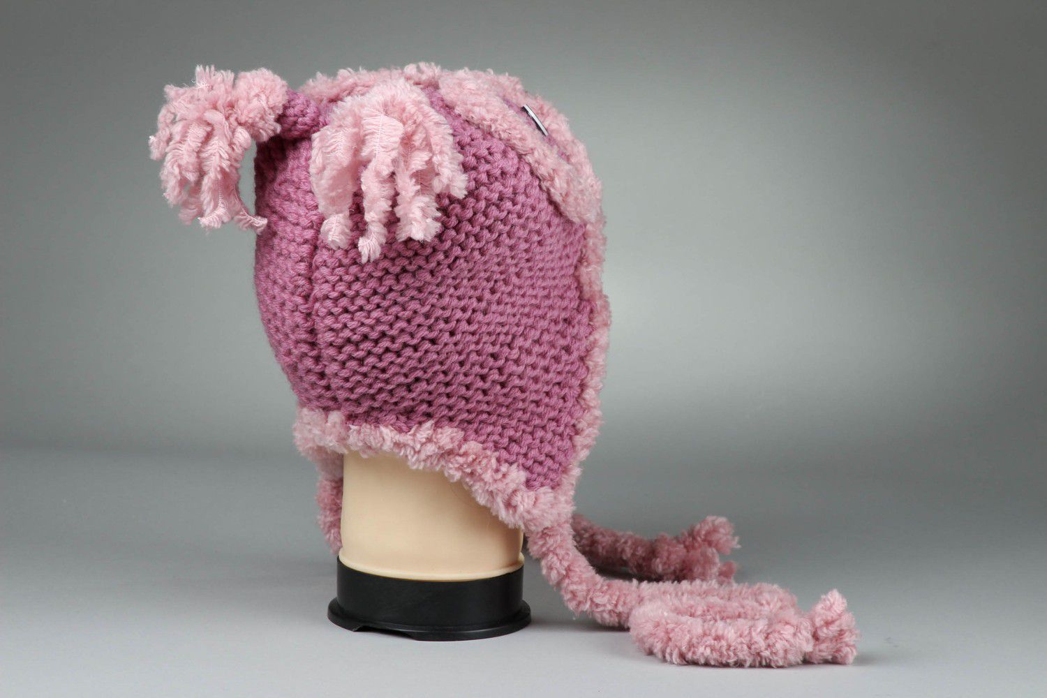 Bonnet tricoté Hibou rose fait main  photo 4