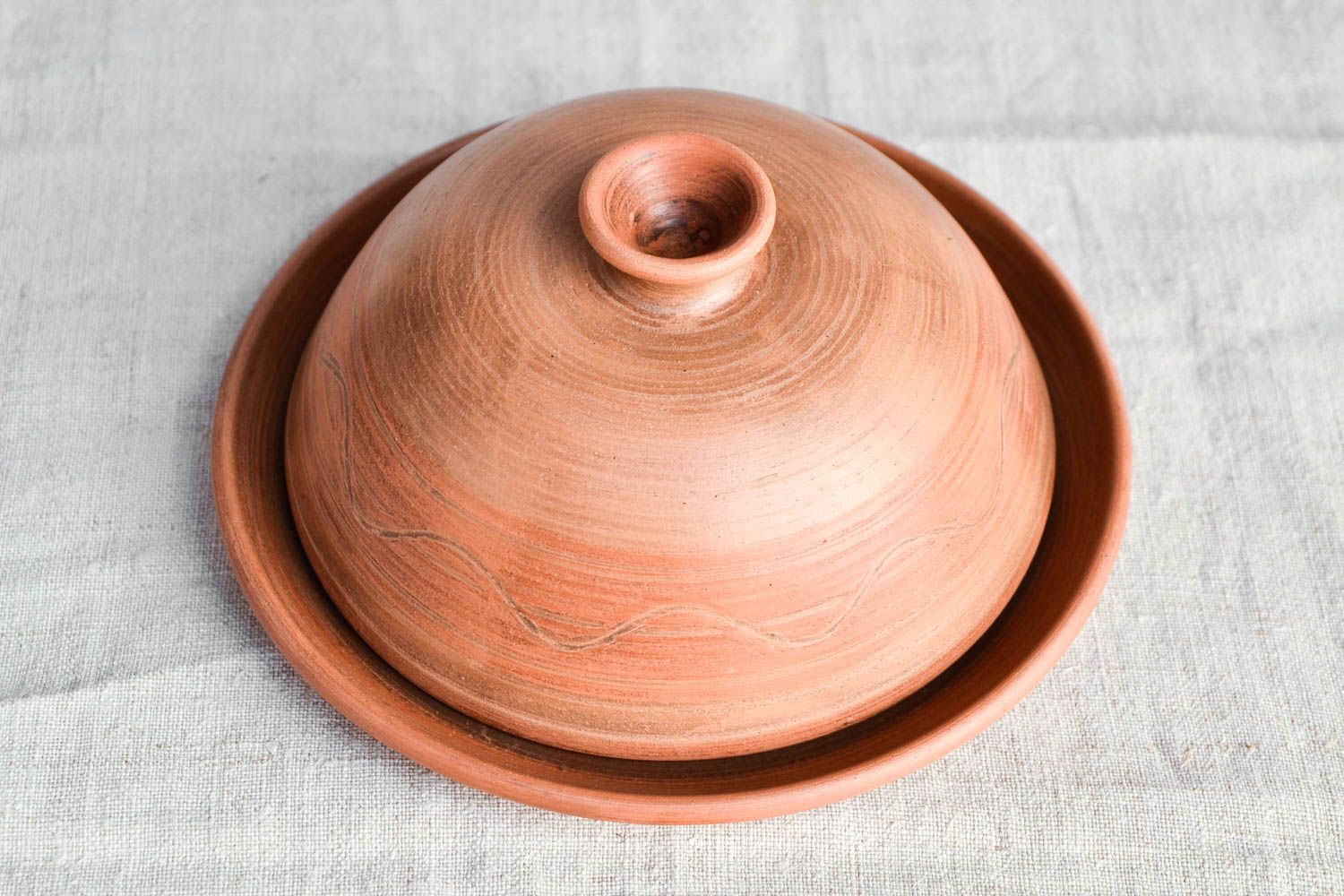 Plato de cerámica con tapa utensilio de cocina vasija de barro para manteca foto 5