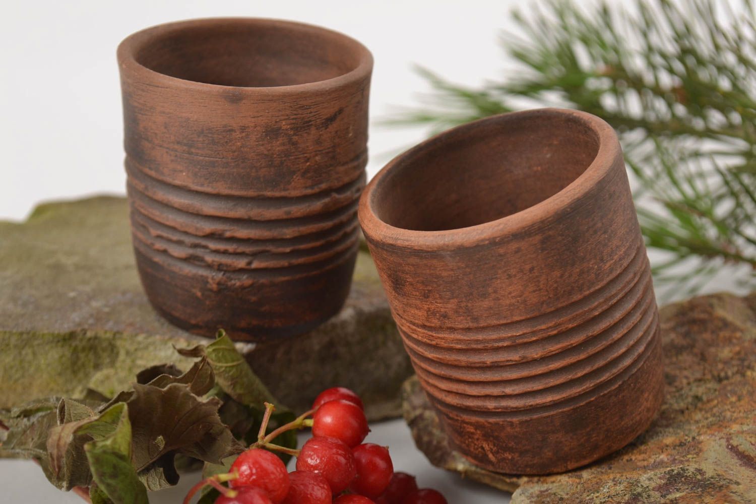 Schnapsgläser Keramik handmade Set 2 Stk kleine schnapsgläser Geschirr aus Ton foto 1