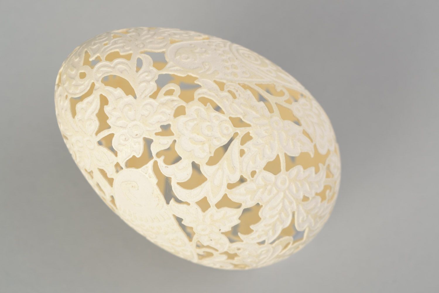 White handmade Easter goose egg for decor vinegar etching technique photo 5