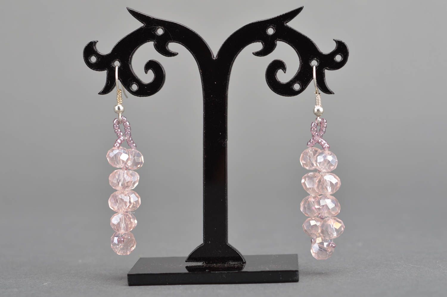 Lange Kristall Ohrringe mit Anhängern handmade zart rosa schön elegant für Damen foto 1
