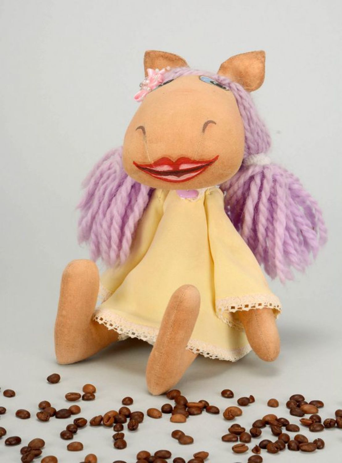 Игрушка мягкая кукла Лошадка с сиреневой гривой фото 1
