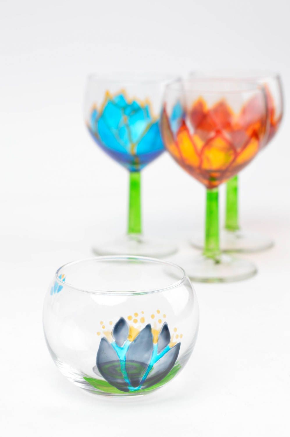 Handmade bemalte Gläser Set 3 Stück und Deko Kerzenhalter für Küchen Deko bunt foto 5