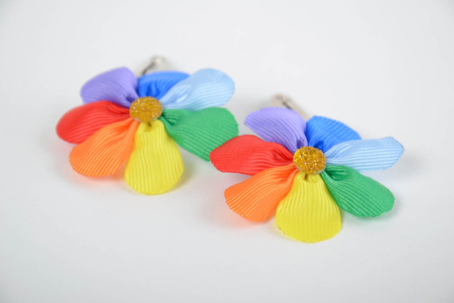 Children's bright handmade colorful textile flower hair clips 2 pieces photo 5