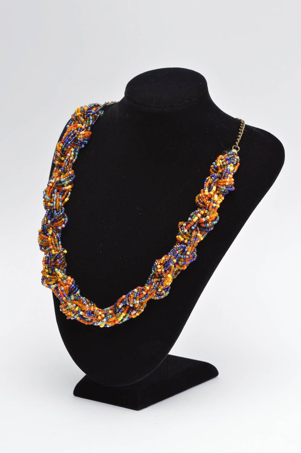 Collier en perles de rocaille Bijou fait main orange-bleu Cadeau pour femme photo 5