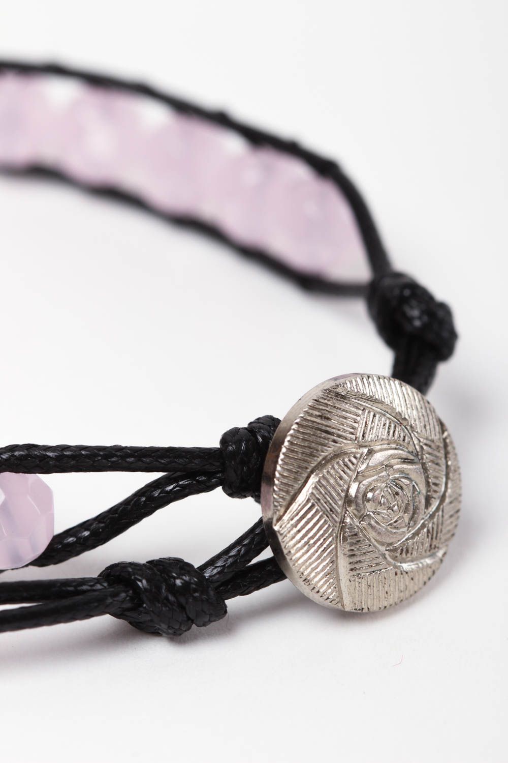 Handmade bracelet with natural stones woven pink quartz bracelet fashion jewelry photo 4