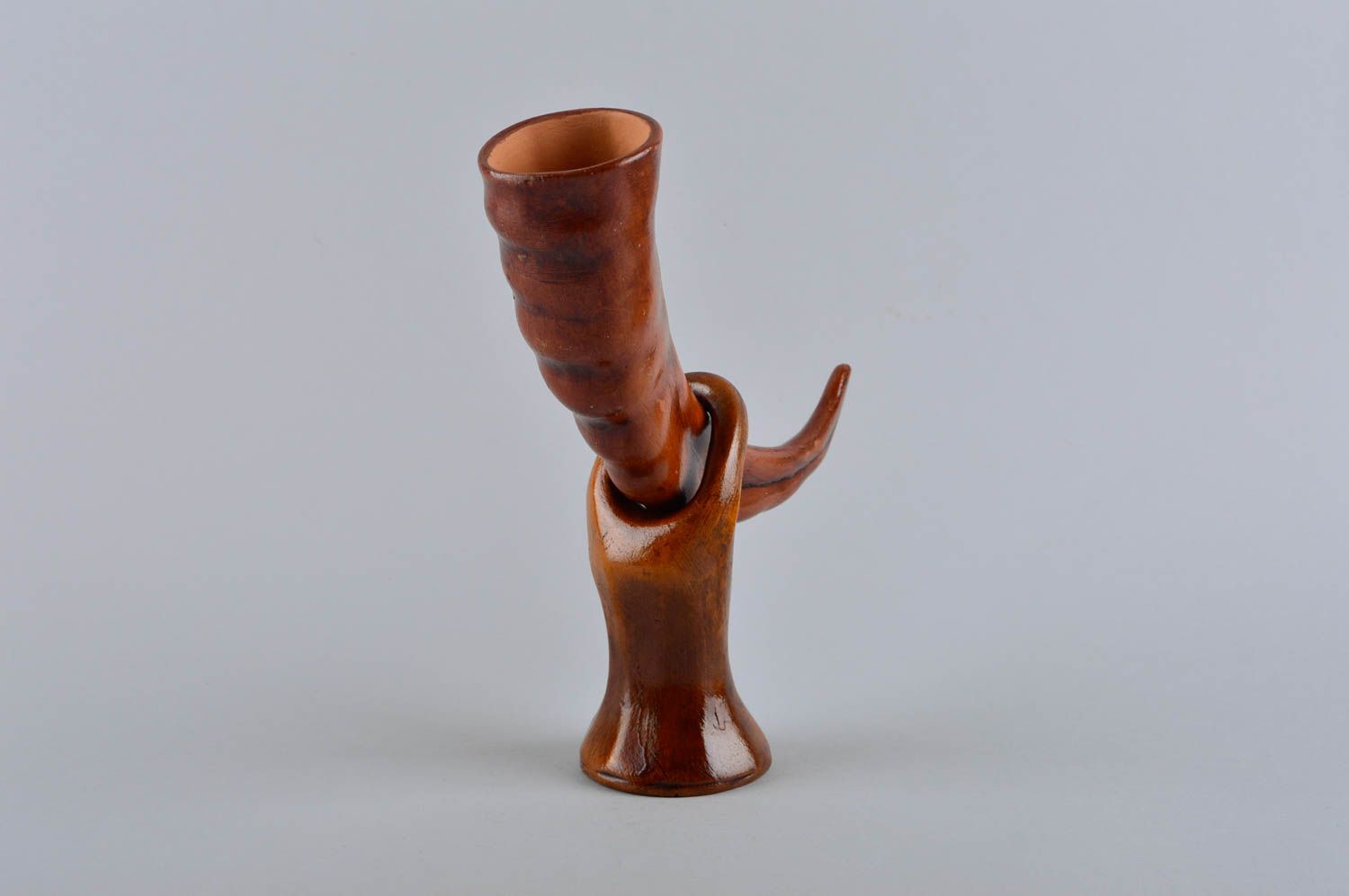 Corno in ceramica fatto a mano decorativo calice in argilla utensili da cucina
 foto 3