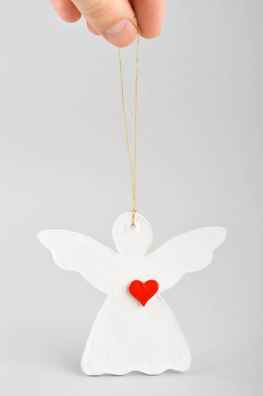 Игрушка на елку хэнд мэйд декор для дома игрушка из полимерной глины Ангел белый фото 5