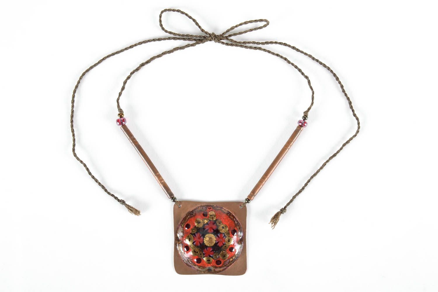 Copper pendant with enamel Autumn Flowers photo 5