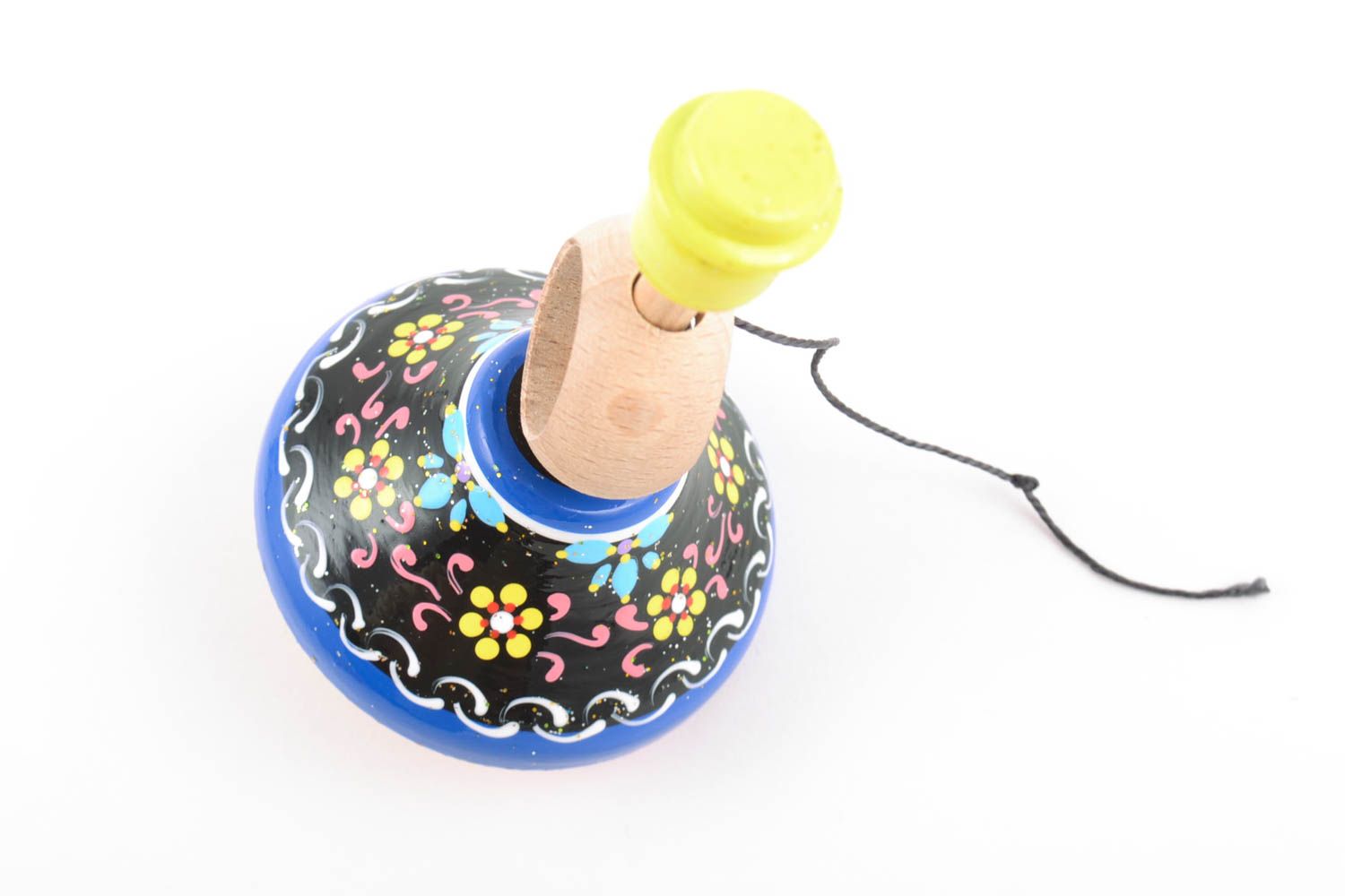 Bright colorful wooden handmade spinning top toy painted with eco dyes for kids photo 5