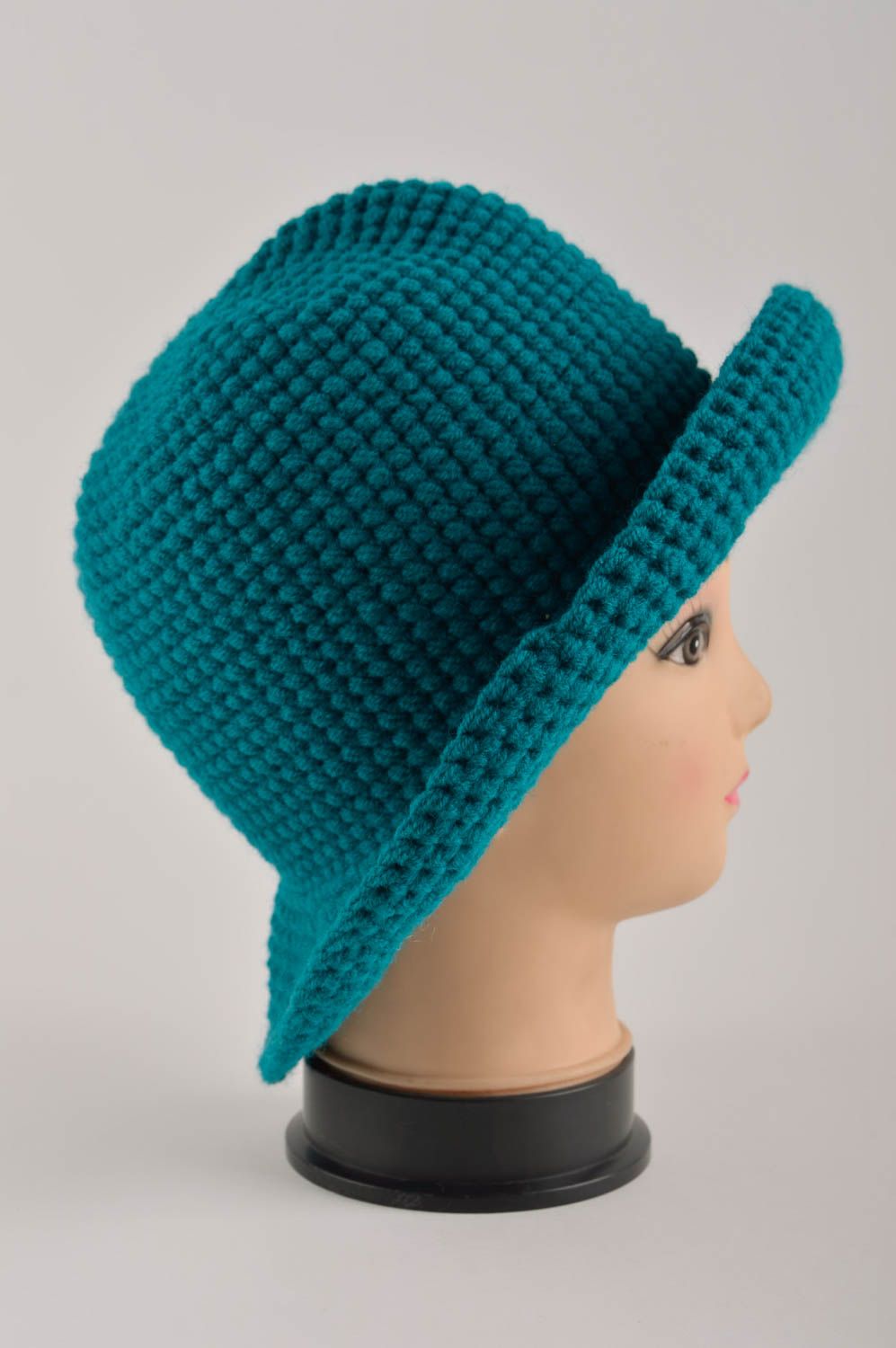 Sombrero para mujeres hecho a mano regalo original gorro tejido color turquesa foto 4