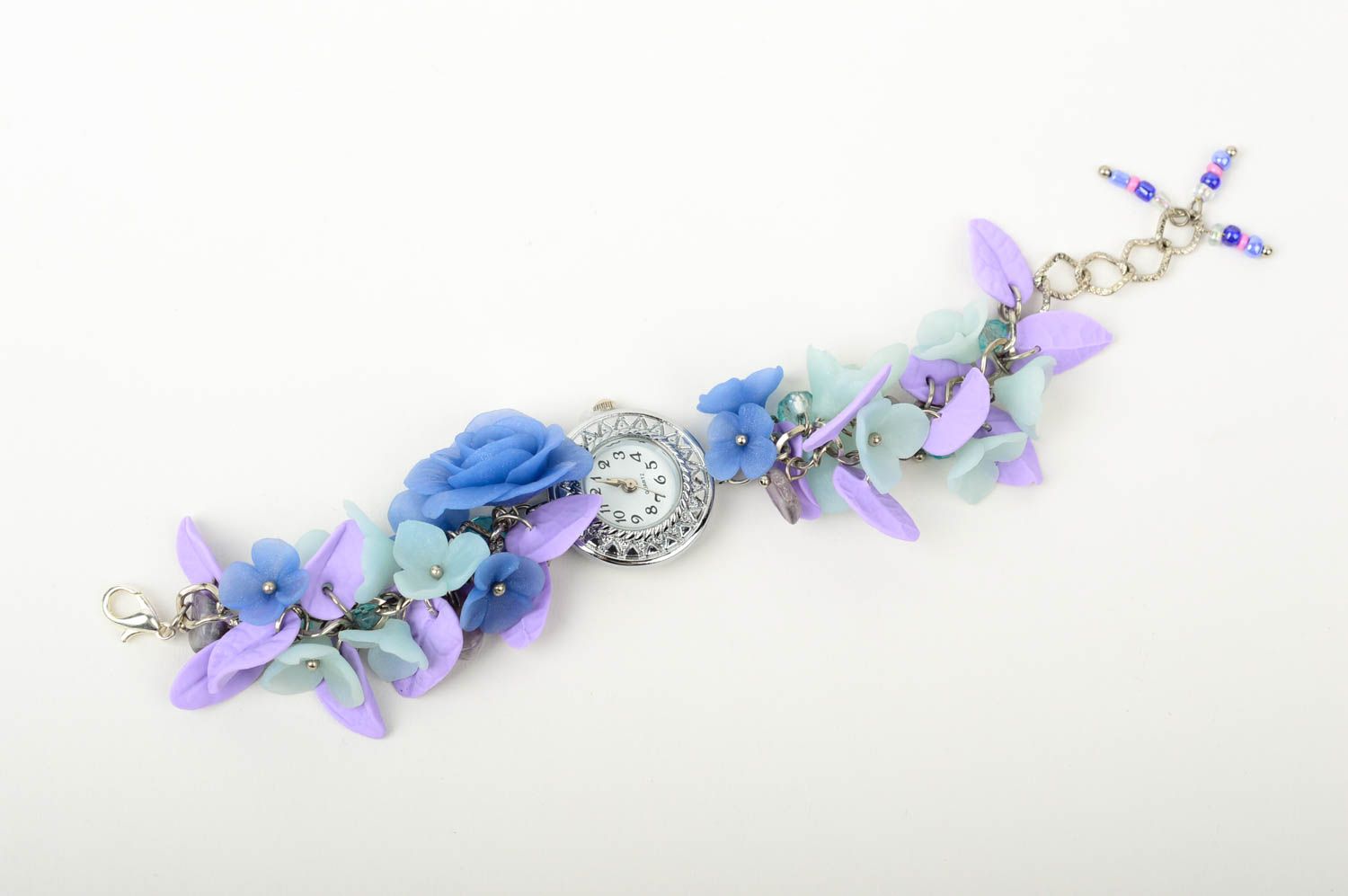 Montre design faite main Accessoire femme bracelet floral bleu Cadeau insolite photo 3