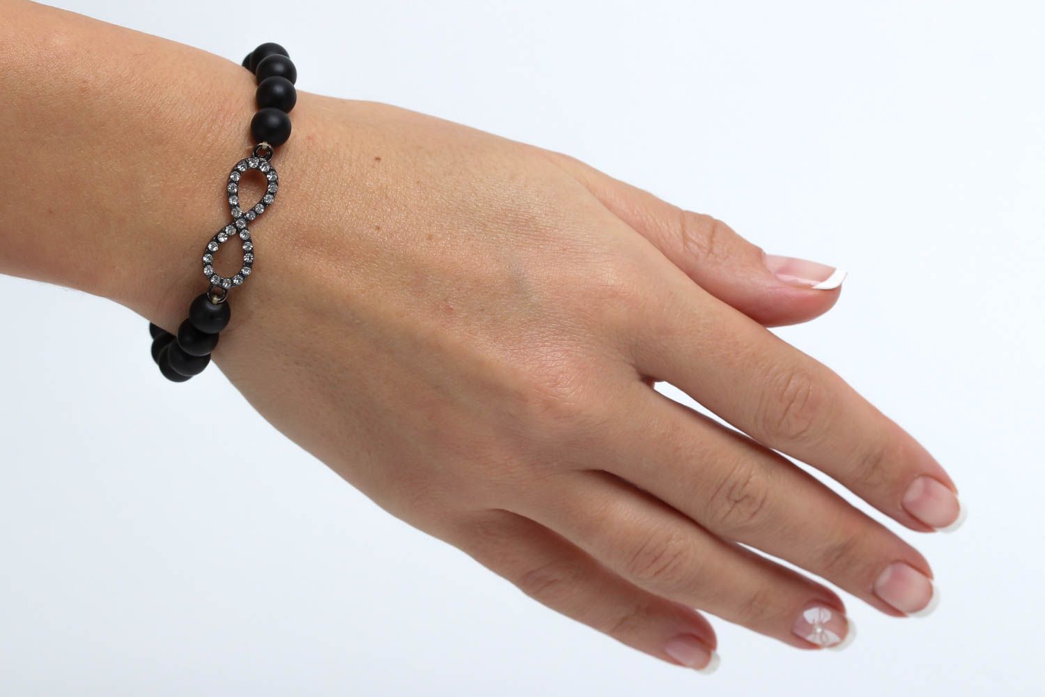Handmade beaded Shungite stone bracelet with the sight of Infinity centerpiece for girls photo 5