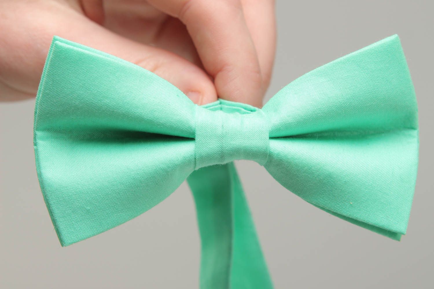 Cotton fabric bow tie of turquoise color photo 4