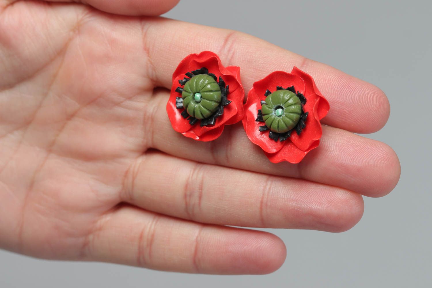 Handmade stud earrings accessories made of polymer clay massive jewelry photo 4