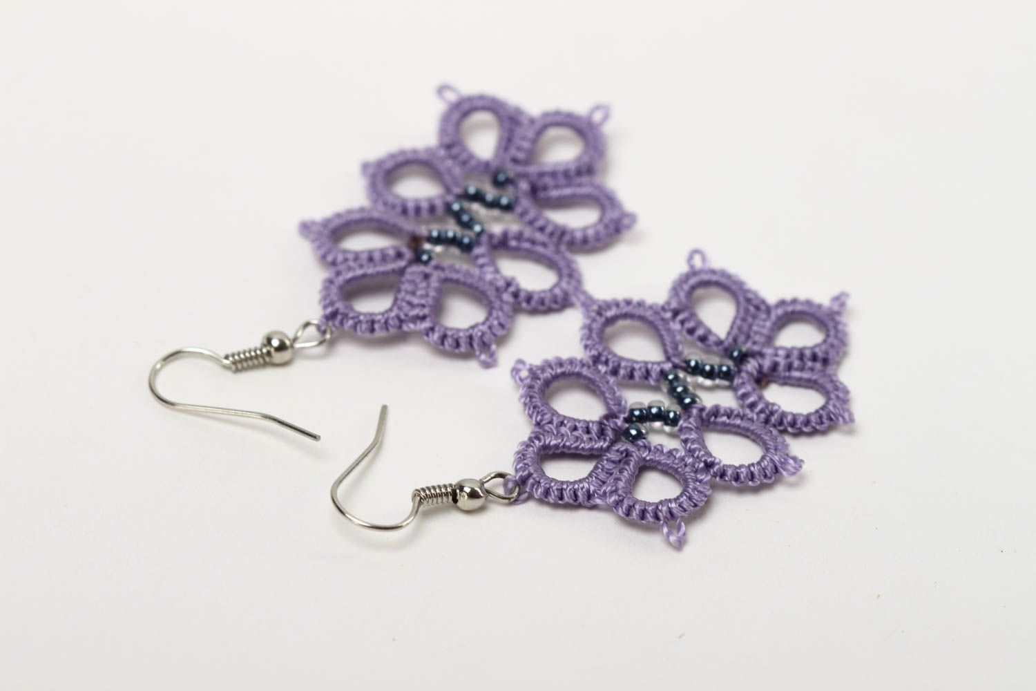 Beautiful handmade tatting earrings woven earrings textile earrings gift ideas photo 4
