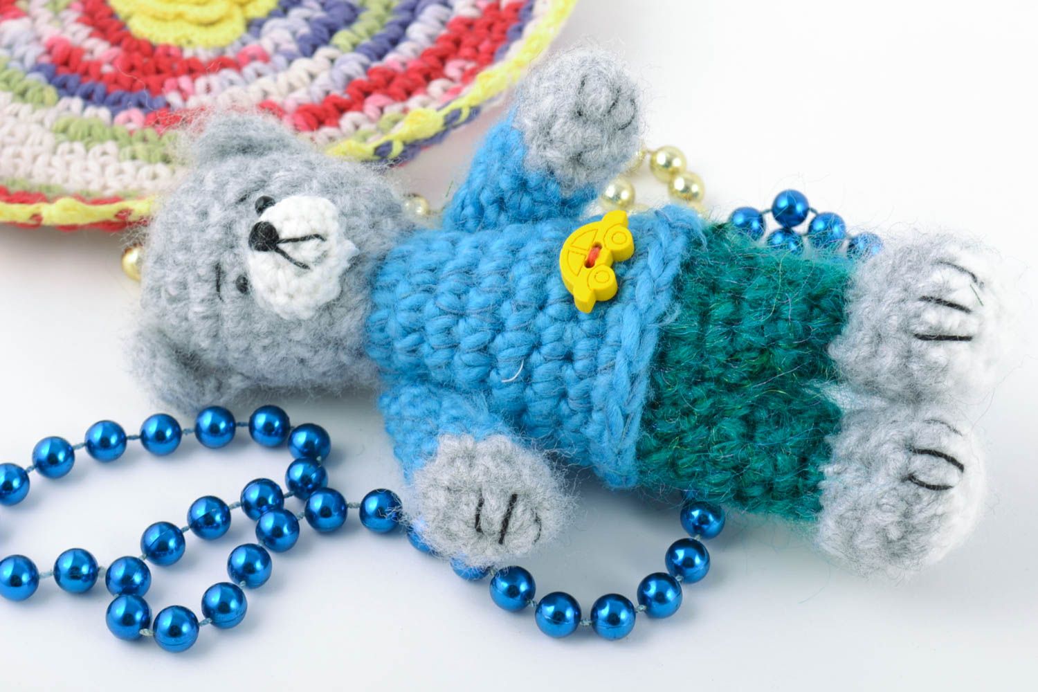 Nice children's handmade designer crochet soft toy in the shape of bear photo 1