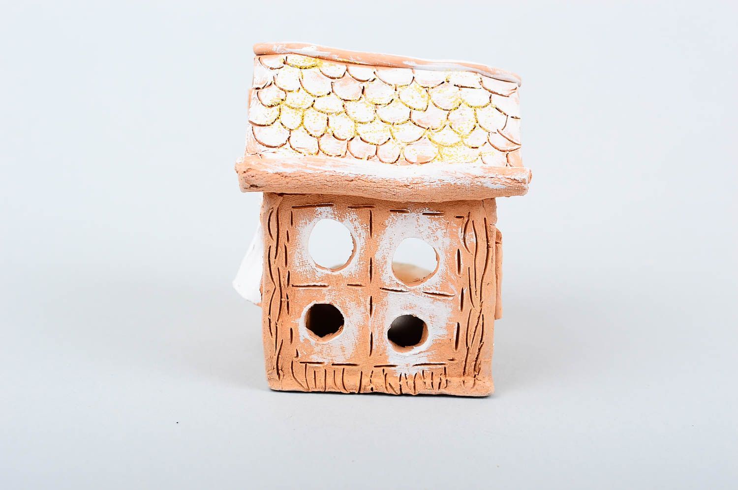 Deko Kerzenhalter handmade Haus Deko Kerzenhalter aus Ton bemalt kleine Hütte foto 1