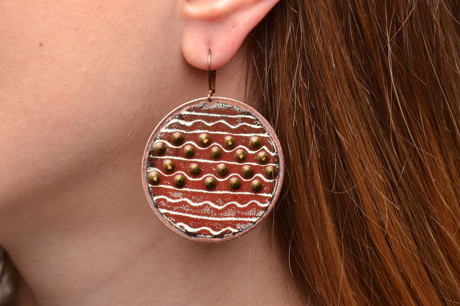 Large round copper earrings  photo 2