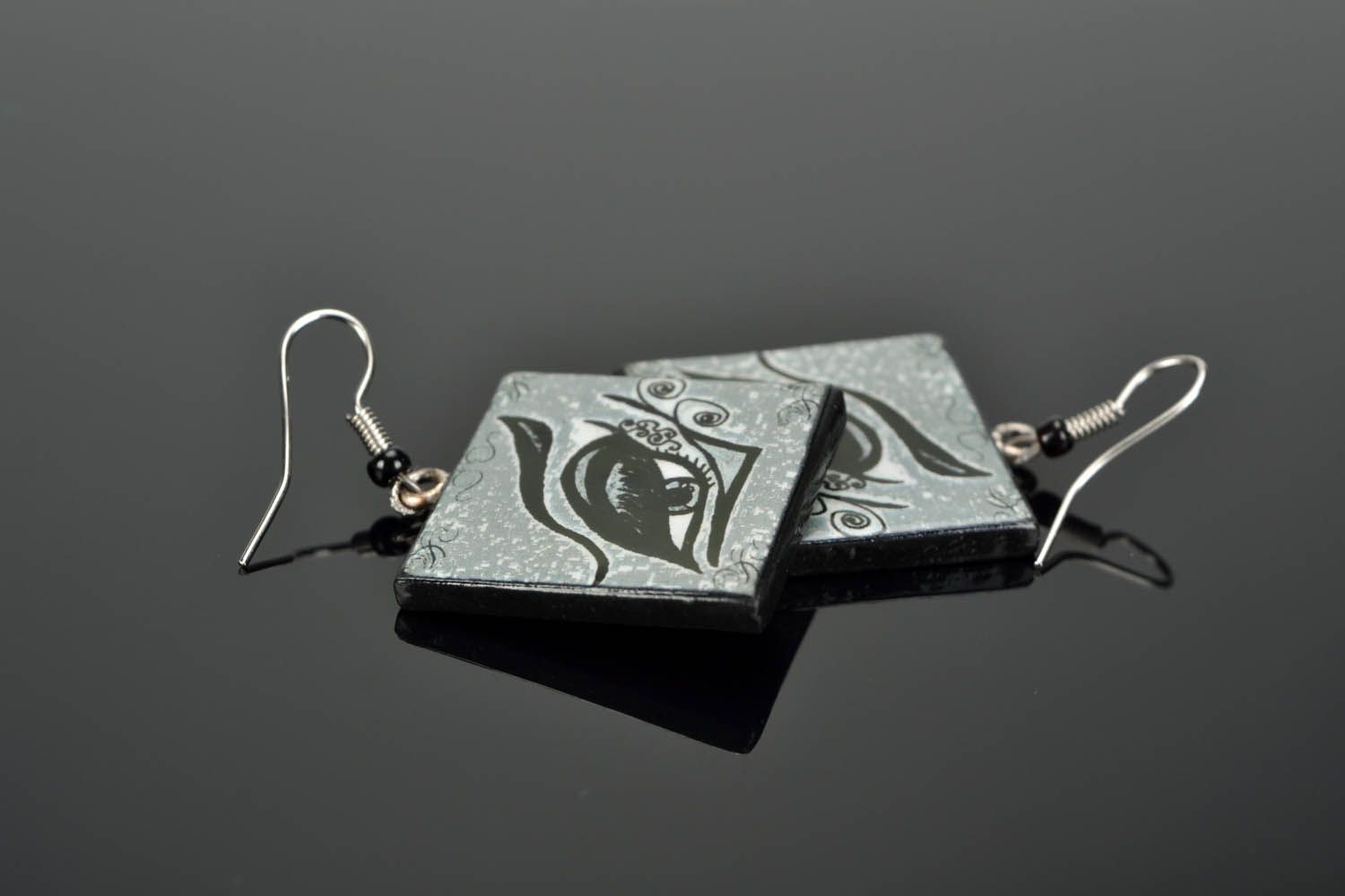 Square polymer clay earrings photo 1