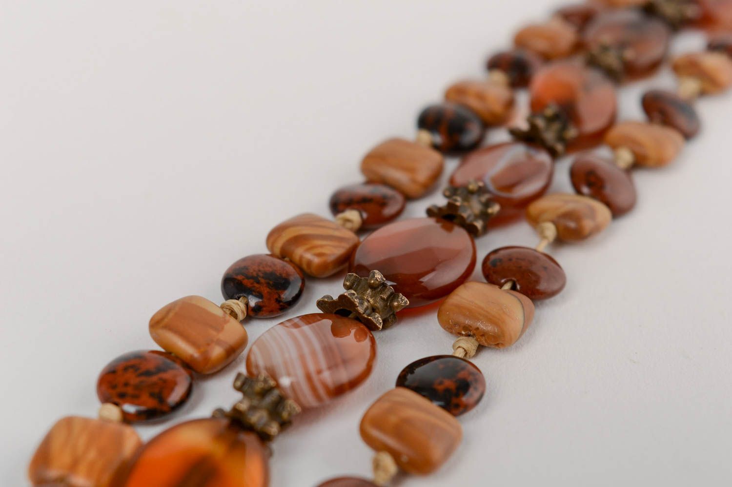 Handmade designer brown wrist bracelet with natural jasper and agate stones photo 4
