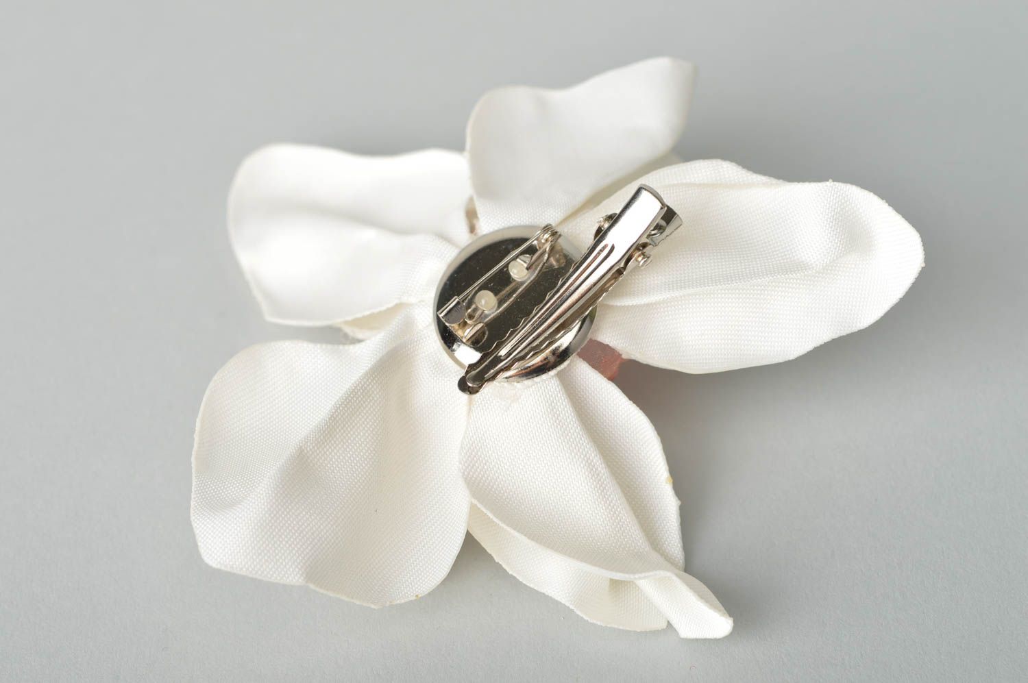 Broche Barrette orchidée blanche faite main grande en soie Cadeau pour femme photo 5