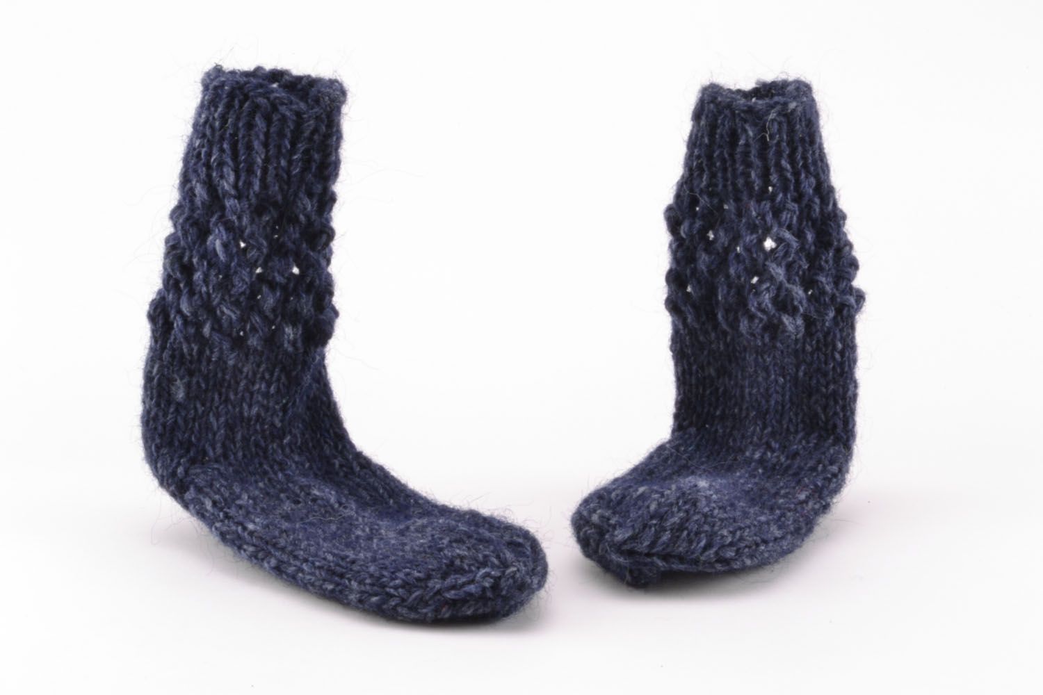 Calcetines de lana tejidos a mano de color azul oscuro	 foto 5