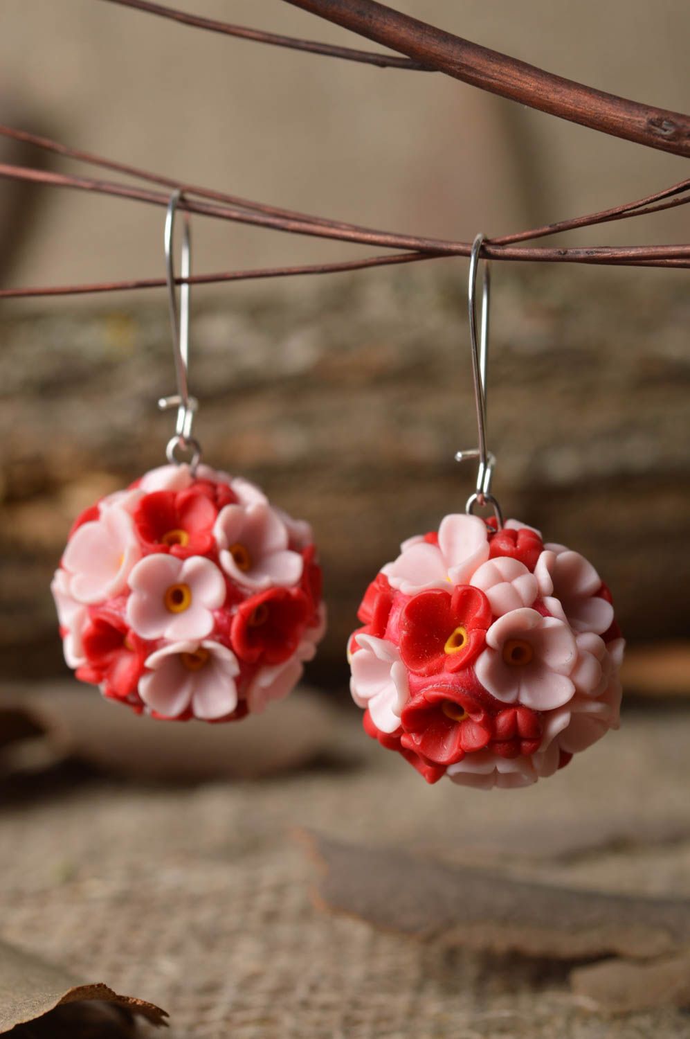Beautiful handmade plastic flower earrings cool jewelry polymer clay ideas photo 1