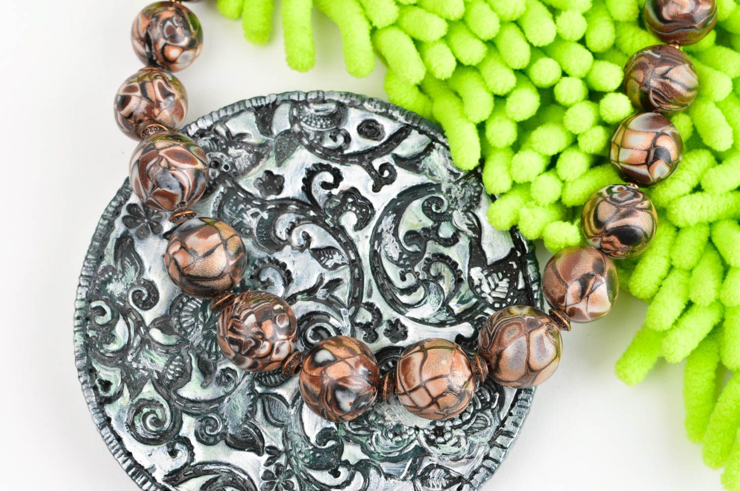 Handmade elegant jewelry polymer clay necklace designer necklace gift photo 2