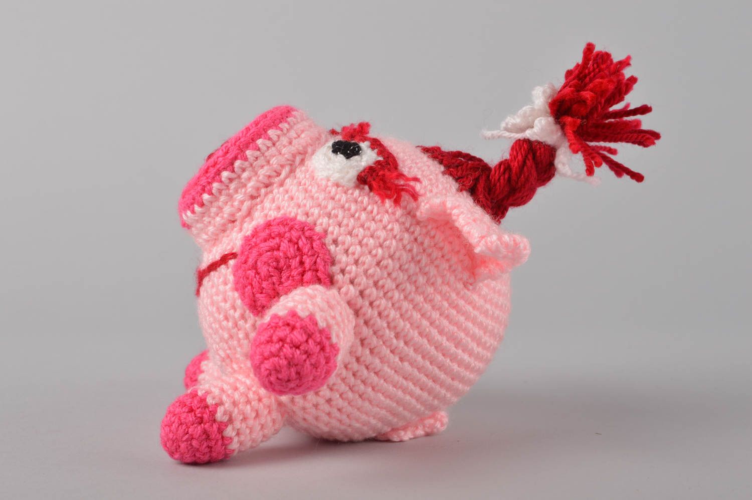 Jouet cochon rose fait main Peluche tricotée au crochet Cadeau pour enfant photo 4