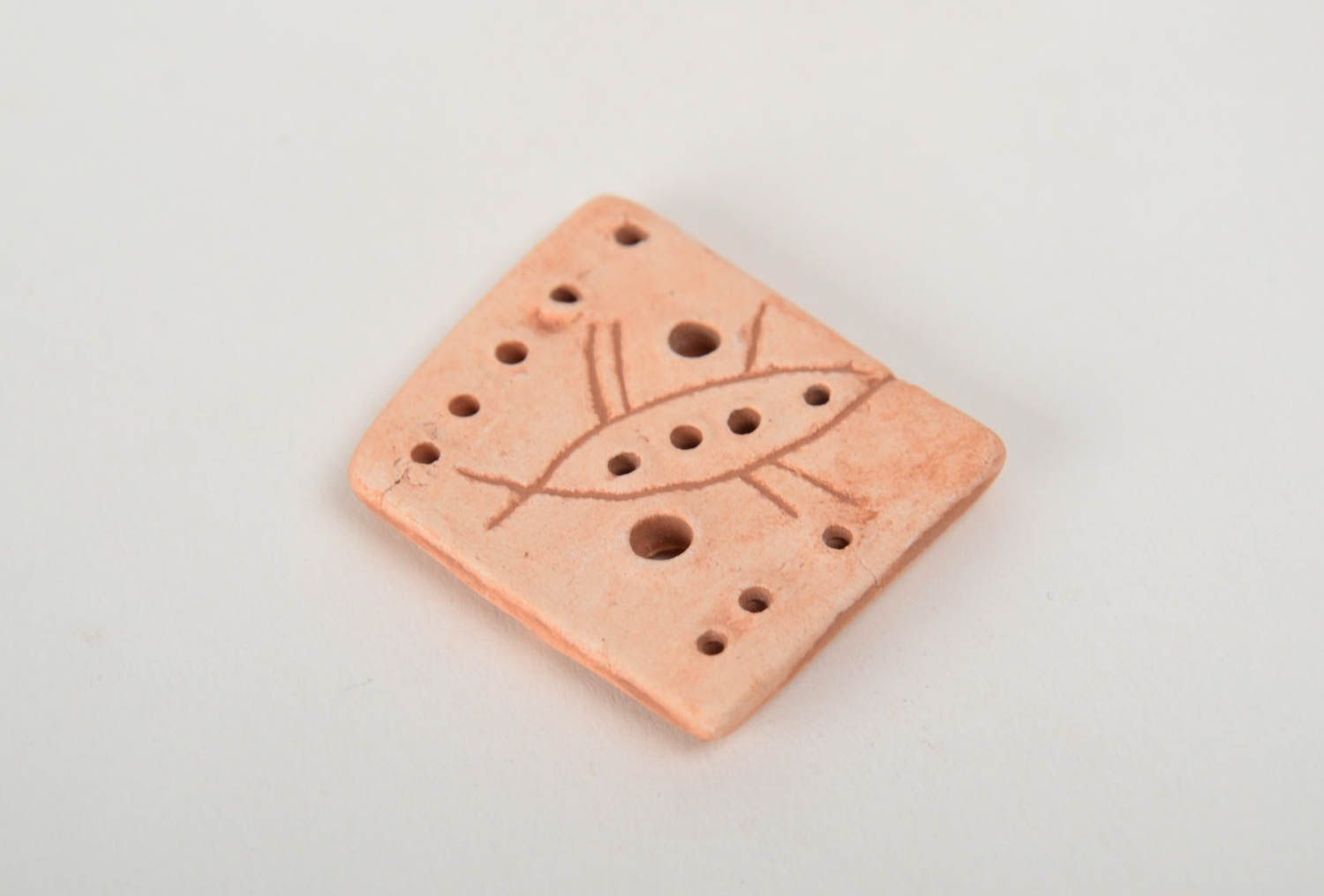 Handmade square flat textured ceramic pendant blank for jewelry making photo 3