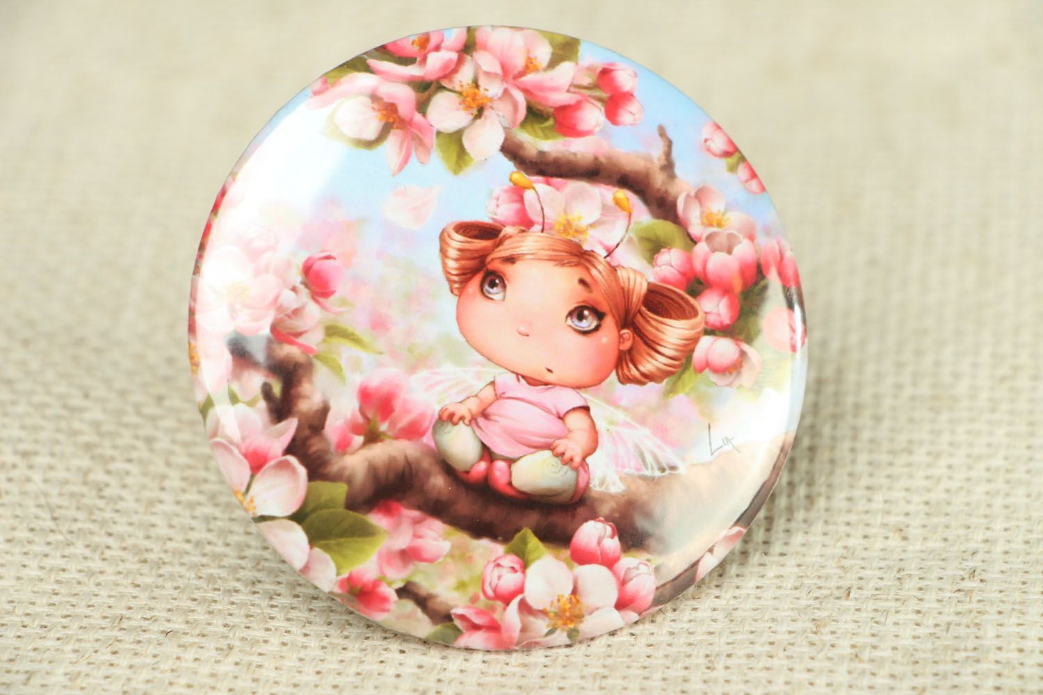 Miroir de poche fait main accessoire original pour fille Fleurs de cerisier photo 1