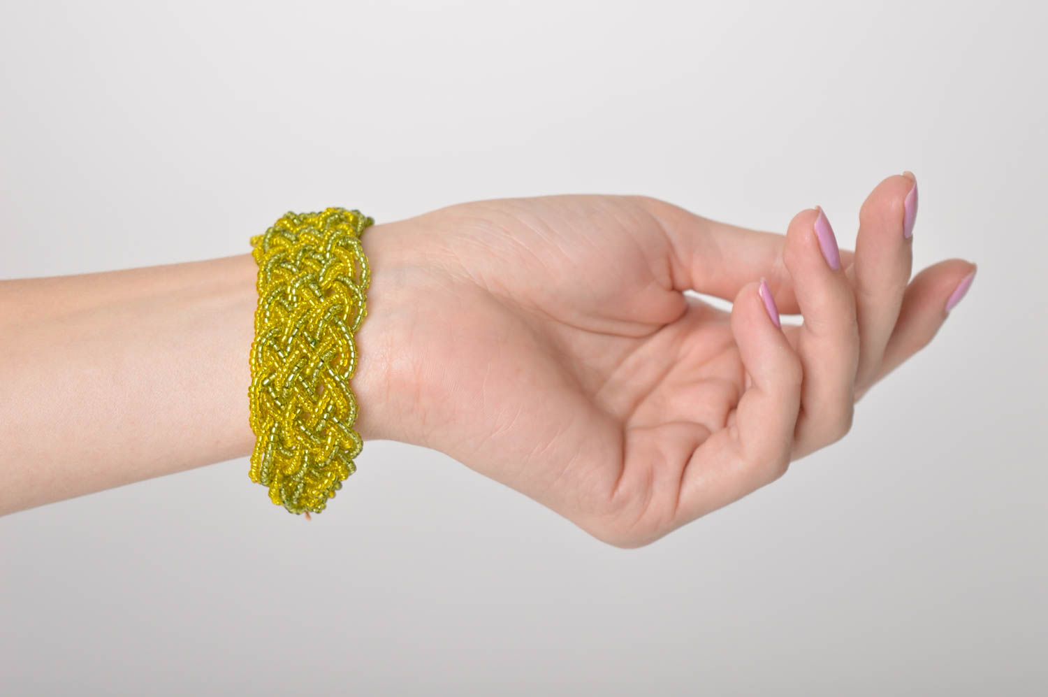 Yellow, light green pigtail shape adjustable bracelet for women photo 2