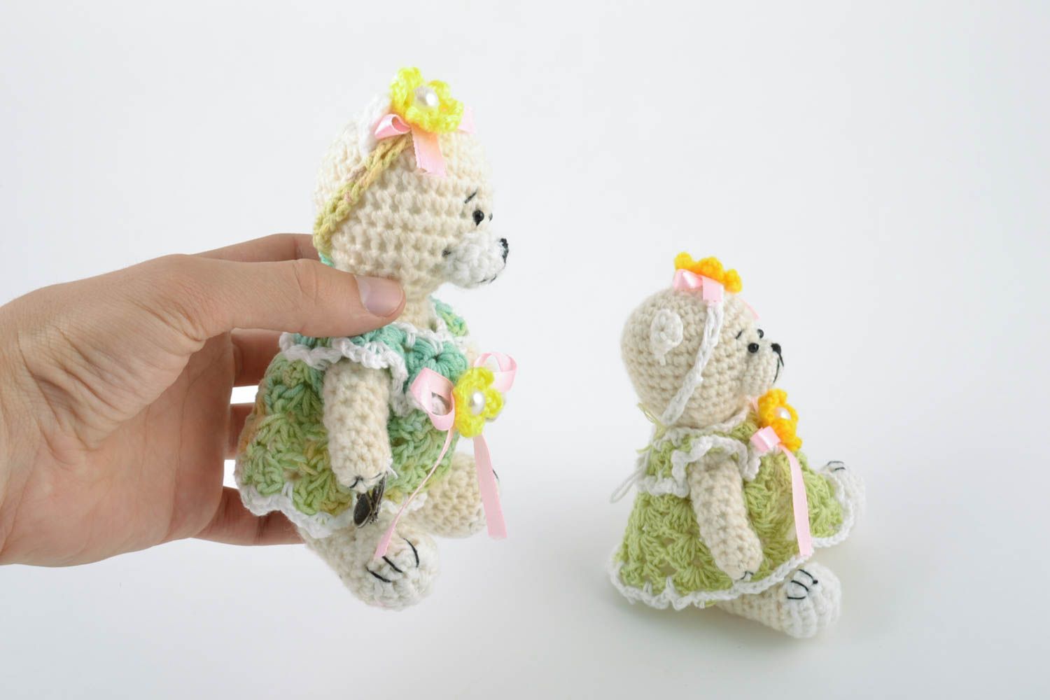 Set of handmade crocheted beautiful toys Bears 2 pieces present for children photo 2