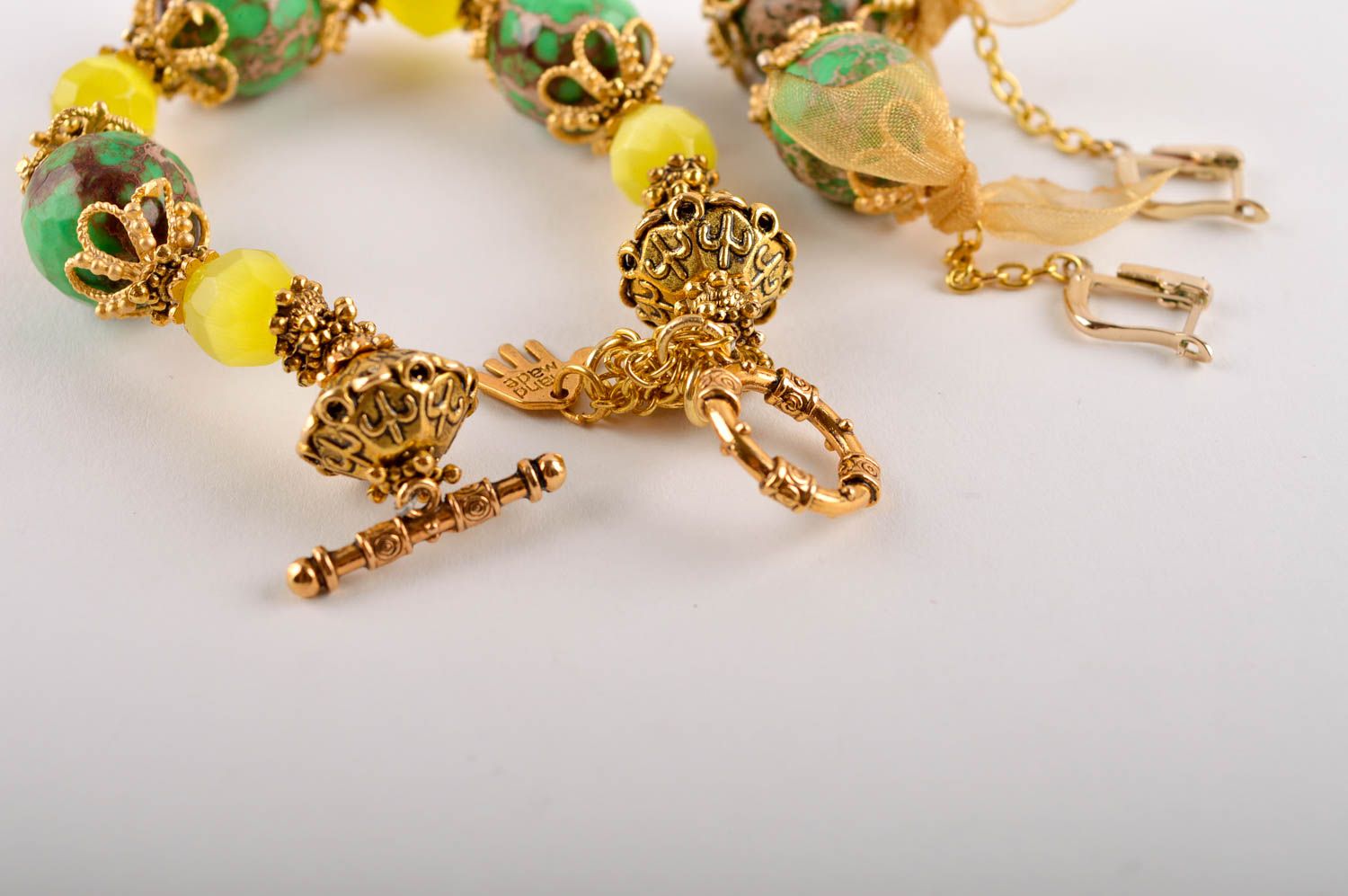Handmade gemstone jewelry set designer earrings fashion wrist bracelet photo 4