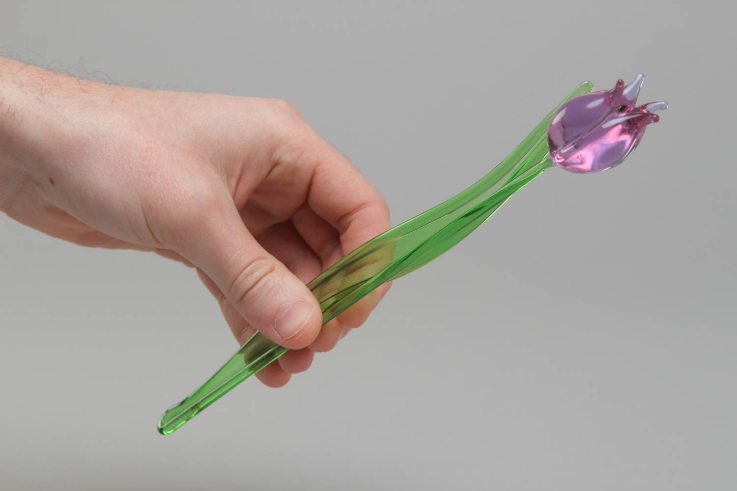 Figurine miniature en verre lampwork en forme de fleur tulipe faite main photo 3