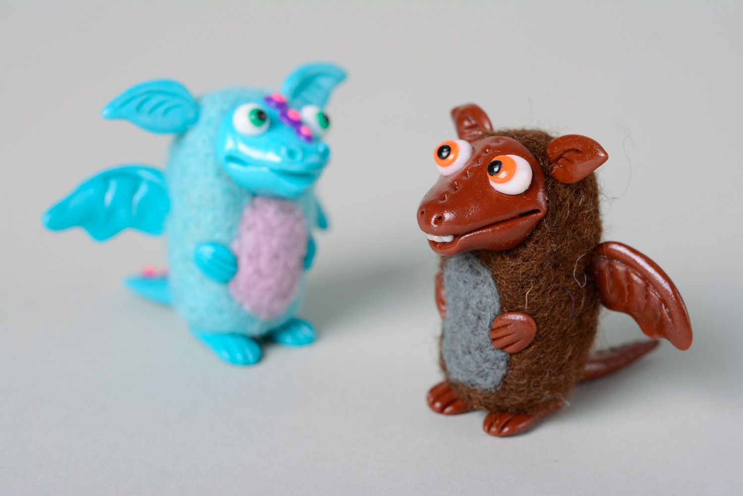 Handmade decorative cute miniature toy made of felted wool and polymer clay Dragon photo 5
