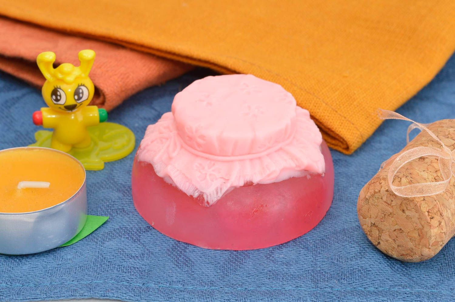 Handmade pink bath soap unusual natural cosmetics cute bath interior decor photo 1