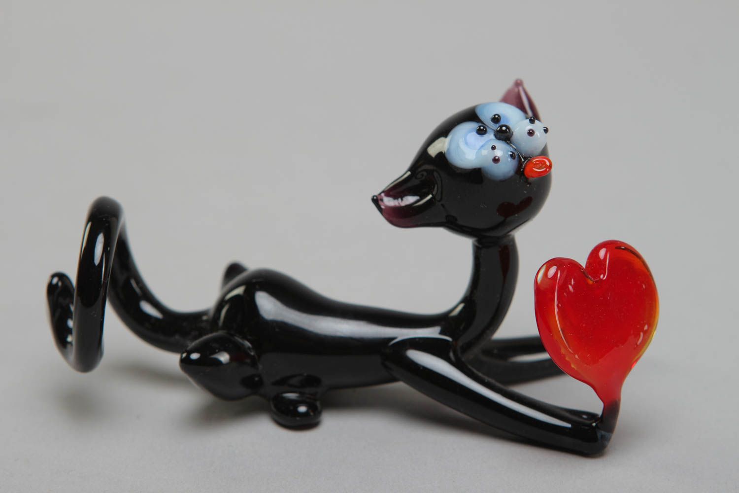 Figurine miniature en verre au chalumeau décorative faite main Chat noir photo 1