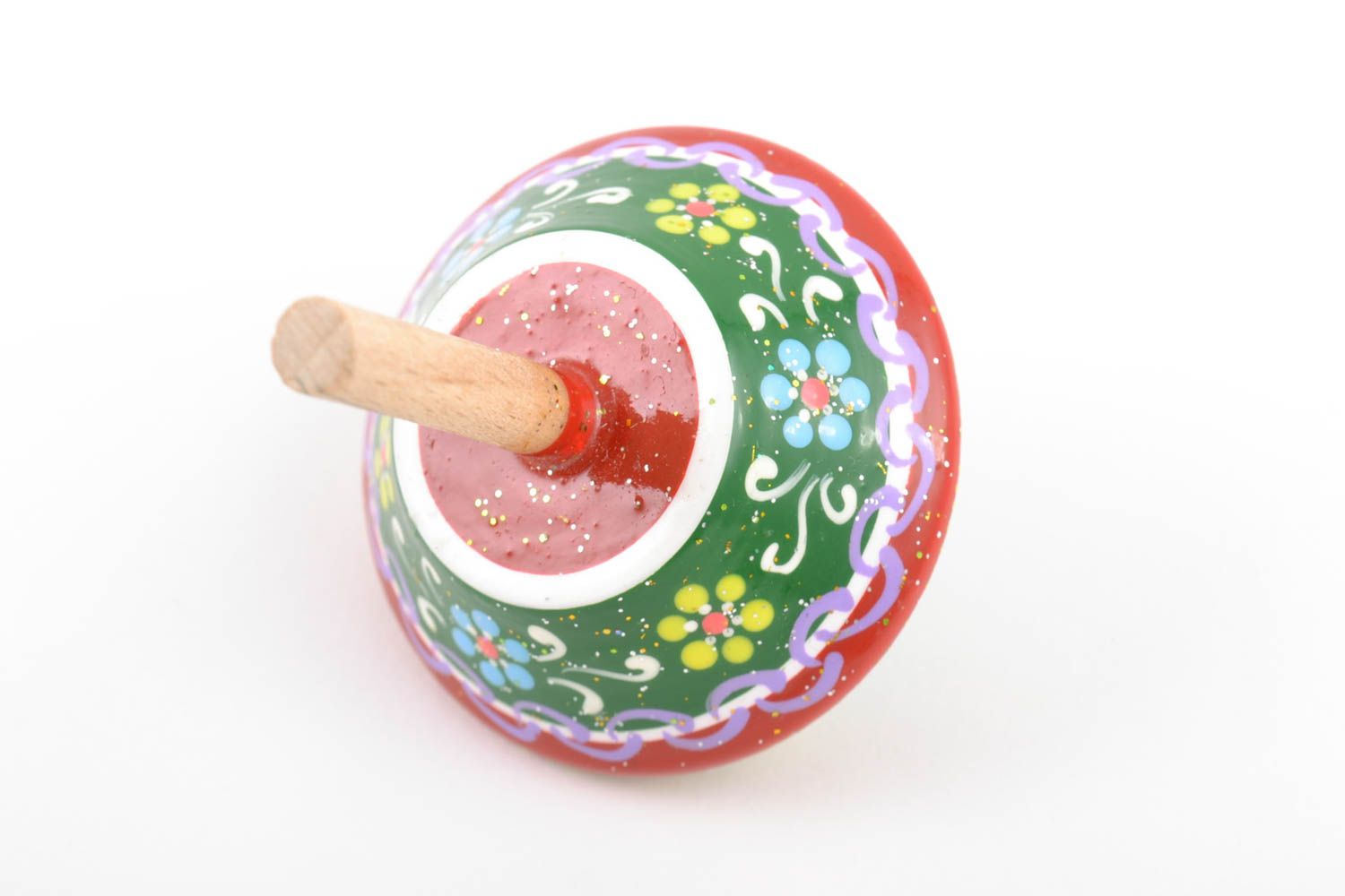 Children's handmade wooden spinning top toy painted with eco dyes photo 3