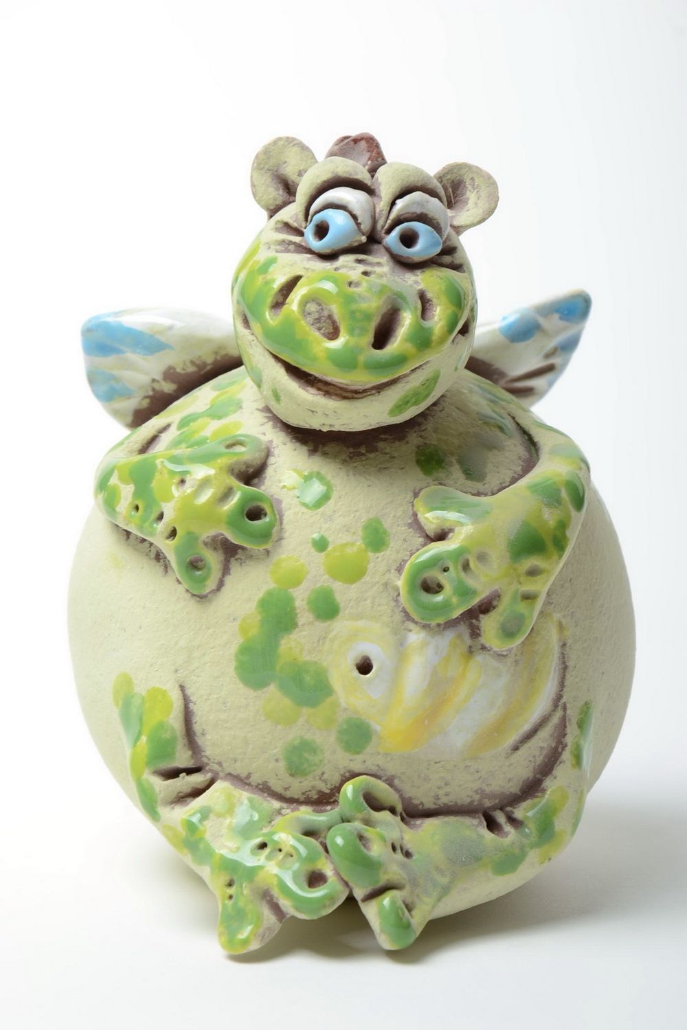 Originelle handgemachte Keramik Sparbüchse Drache mit Bemalung Geschenk für Kind foto 2