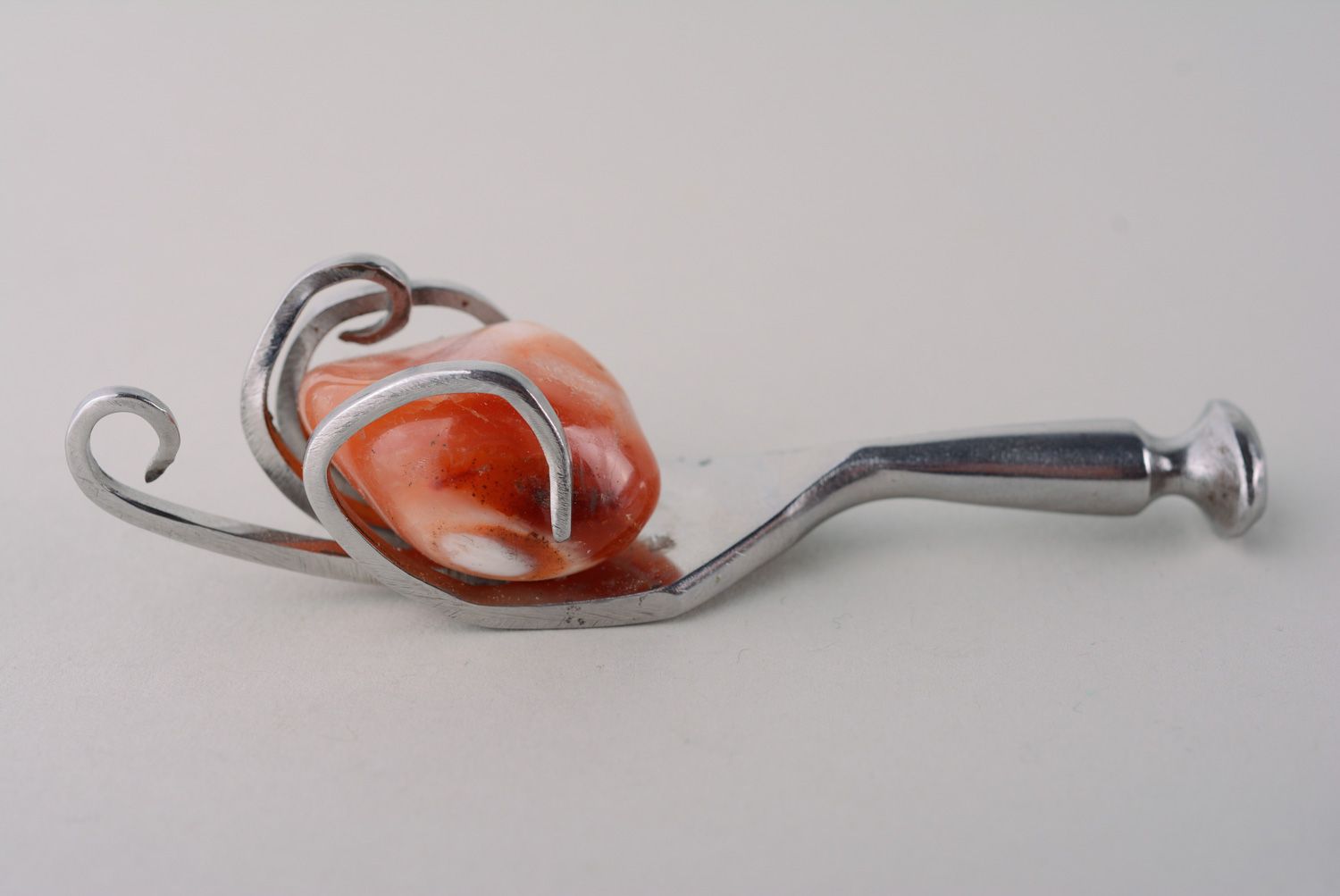 Handmade fork neck pendant with stone photo 2